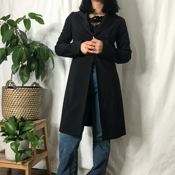 Long midi slim fit coat black shawl collar small - Picture 3 of 13